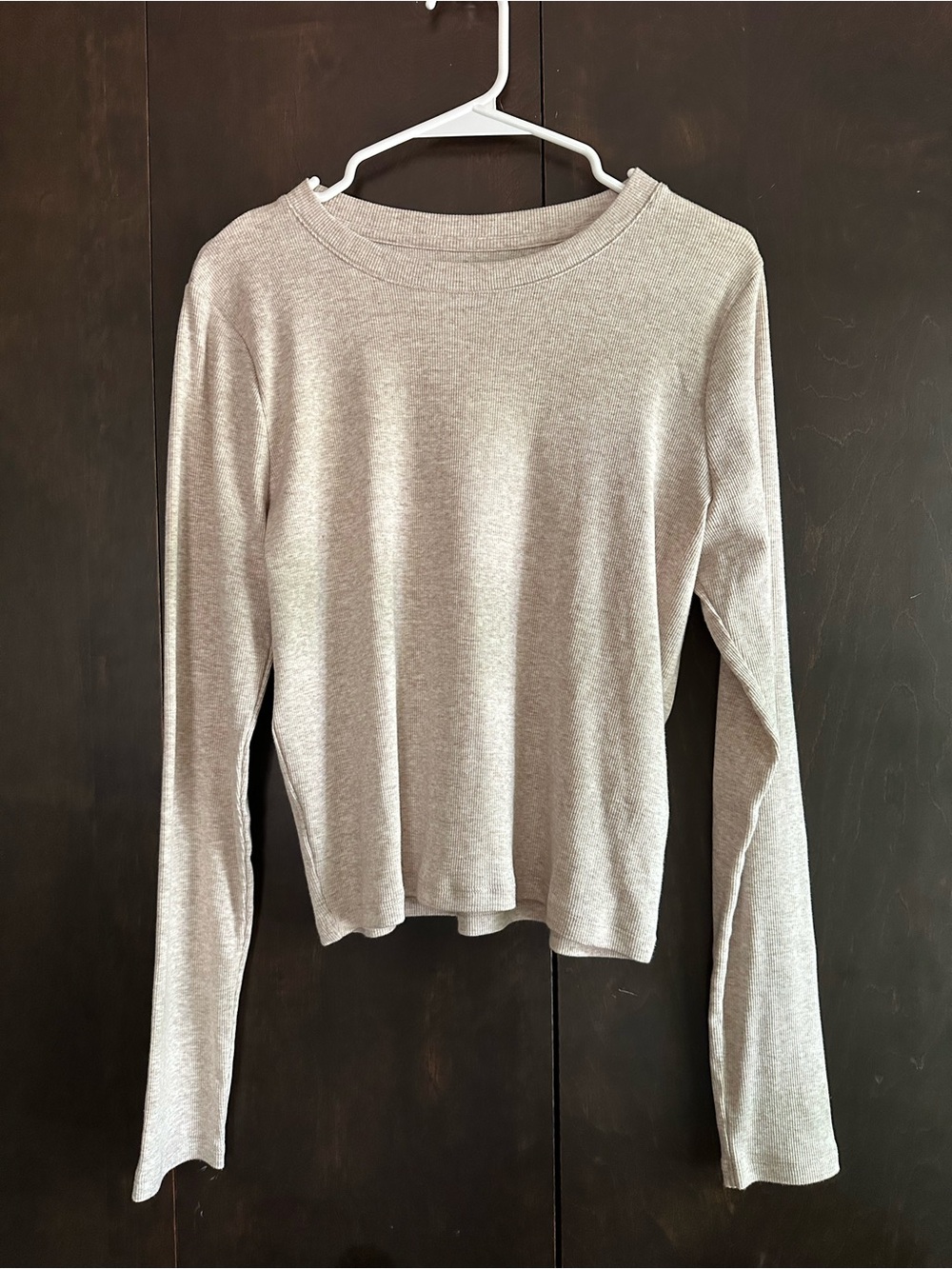 Hollister Heather Beige Long Sleeve Crewneck Top
